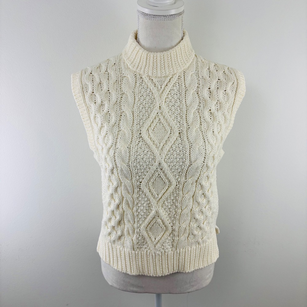 New Polo Ralph Lauren Women Cable Knit Sleeveless Sweater Mock Neck Cream S